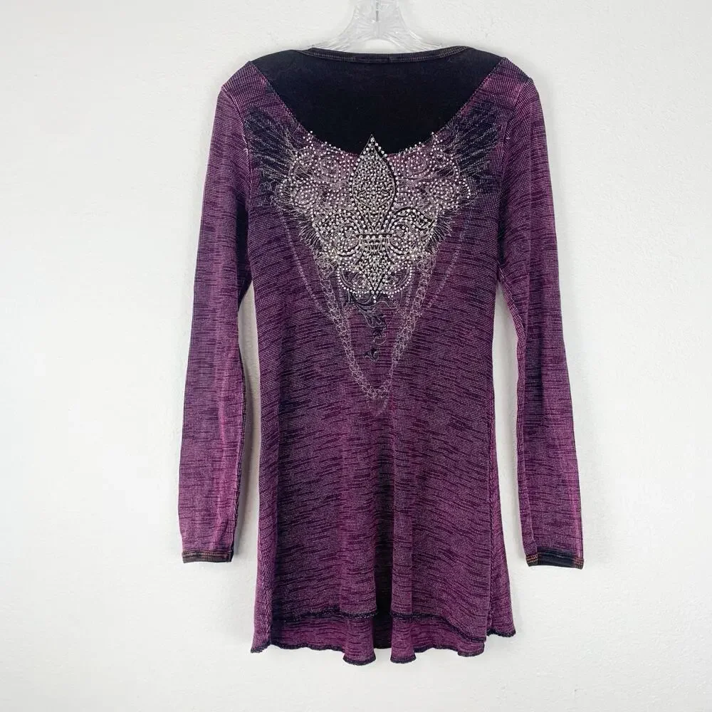 T-Party‎ Shirt Womens Medium Tunic Rhinestone Embellished Top McBling y2k